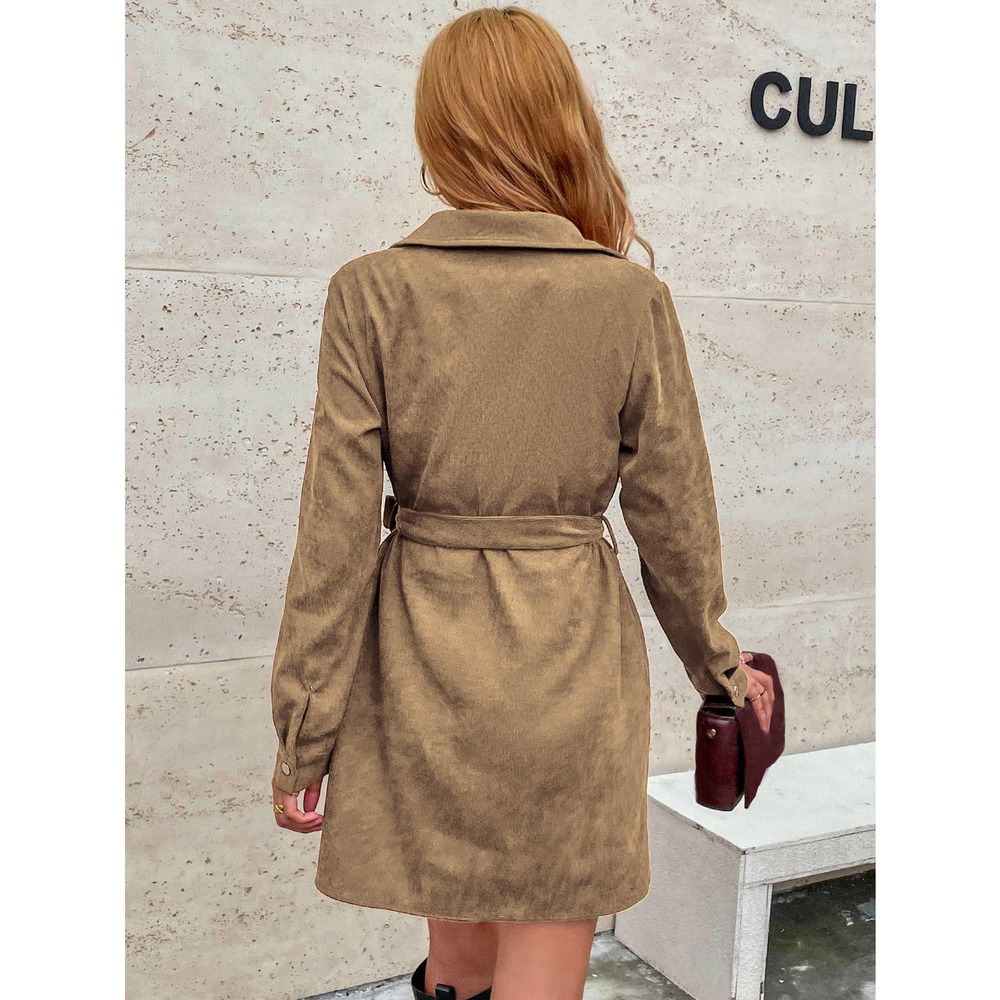 Corduroy Belted Shirt Dress rust orange - Picture 11 of 12